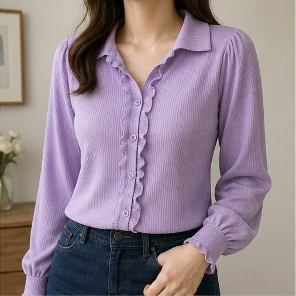 Lilac Button Blouse - Picture 2 of 6